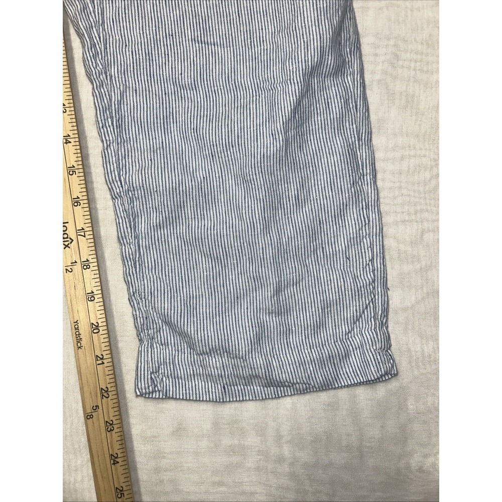 Chicos Linen Crop Belted Pants Size 1.5 US 10 Blue White Stripe Straight‎ Leg - Picture 2 of 7